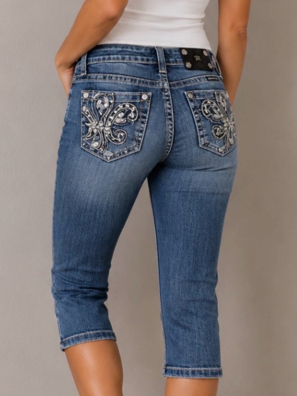 Vintage Miss Me Jeans Capri Crop Fleur Embroidery Short Y2K Skinny Slim Girls